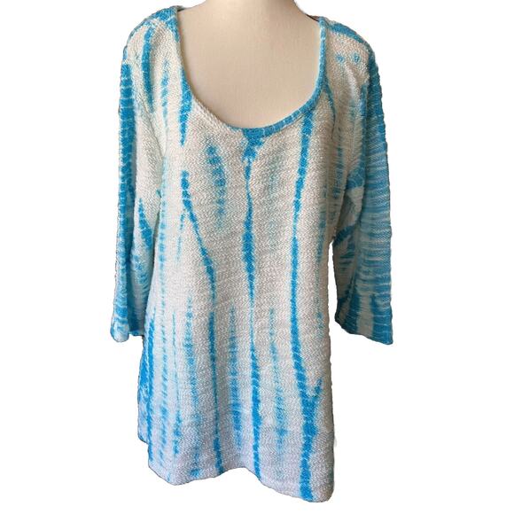 XCVI Tops - XCVI Blue Tie Dye 3/4 Sleeve Tunic Top Soft Comfy Size XXL